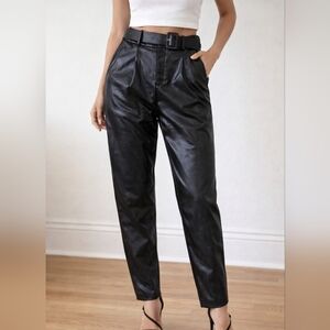 ZARA Black Pleather Pants, Pleated Front, Bikercore, Retro, Goth, Bad Girl, Sz M